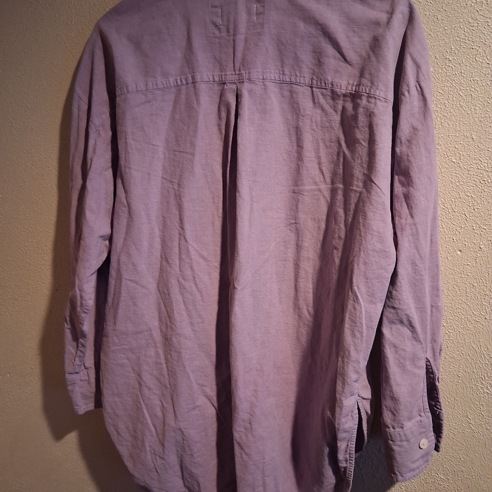 Maeve By Anthropologie Lilac Linen Blend Butyon Down Oversized Top M - Picture 7 of 7